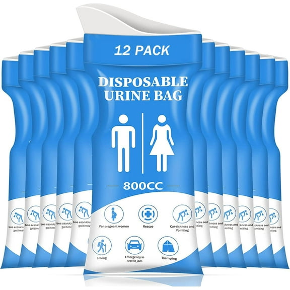 Disposable Urine Bag, 12/24 PCS Pee Bags for Travel for Women/Men, 800ML Emergency Portable Urinal Bag and Vomit Bags, Unisex Urinal Bag for Traffic Jams, Pregnant, Patient, Kids(12 Pack, Blue)