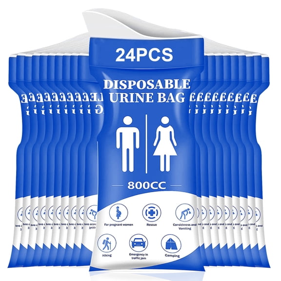 Disposable Urine Bag, TSV 24pcs Pee Bags for Travel, 800ml Emergency Portable Urinal Bag and Vomit Bags, Unisex Urinal Bag for Camping, Traffic Jams, Pregnant