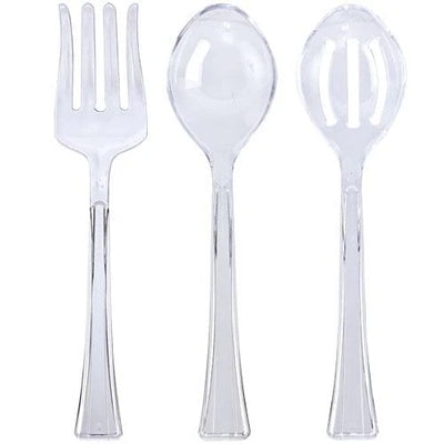 Disposable Utensils Serving Set 3 in 1 - Clear Plastic Fork, Knife, Spoon Set - Ecofriendly, Compostable, Silverware for Weddings, Parties, Breakrooms, Lunchrooms by EcoQuality (9 PACK)