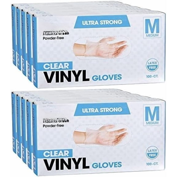 Disposable Vinyl Gloves, Clear, Industrial Grade, -Free, Latex-Free, Non-Sterile, Safe, 2.75 Mil. Palm, 3.9 Mil. Fingers, Medium, 100-Count (Pack of 10)