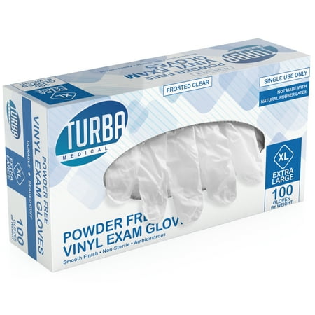 Turba Medical Vinyl Disposable Gloves, Non-Sterile, Powder-Free, Latex-Free, Food Safe