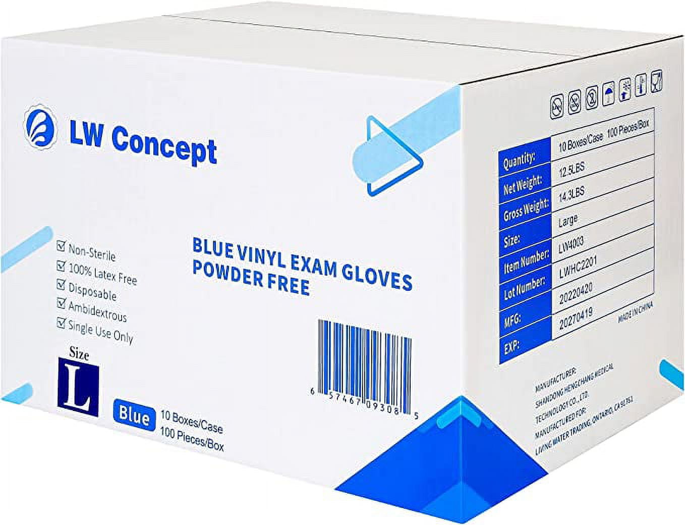 Disposable Vinyl Gloves Powder Free, Blue, Non-Medical Use (Case of 1000) - Large