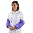 thumbnail image 1 of Disposable Vinyl Oversleeves 18" in Bulk. 144 Pairs of Purple Regular PVC 8 mil Arm Covers with Elastic Wrist & Elbow. Pack of 288 Waterproof Protective Sleeves for Food Service, Industrial., 1 of 5