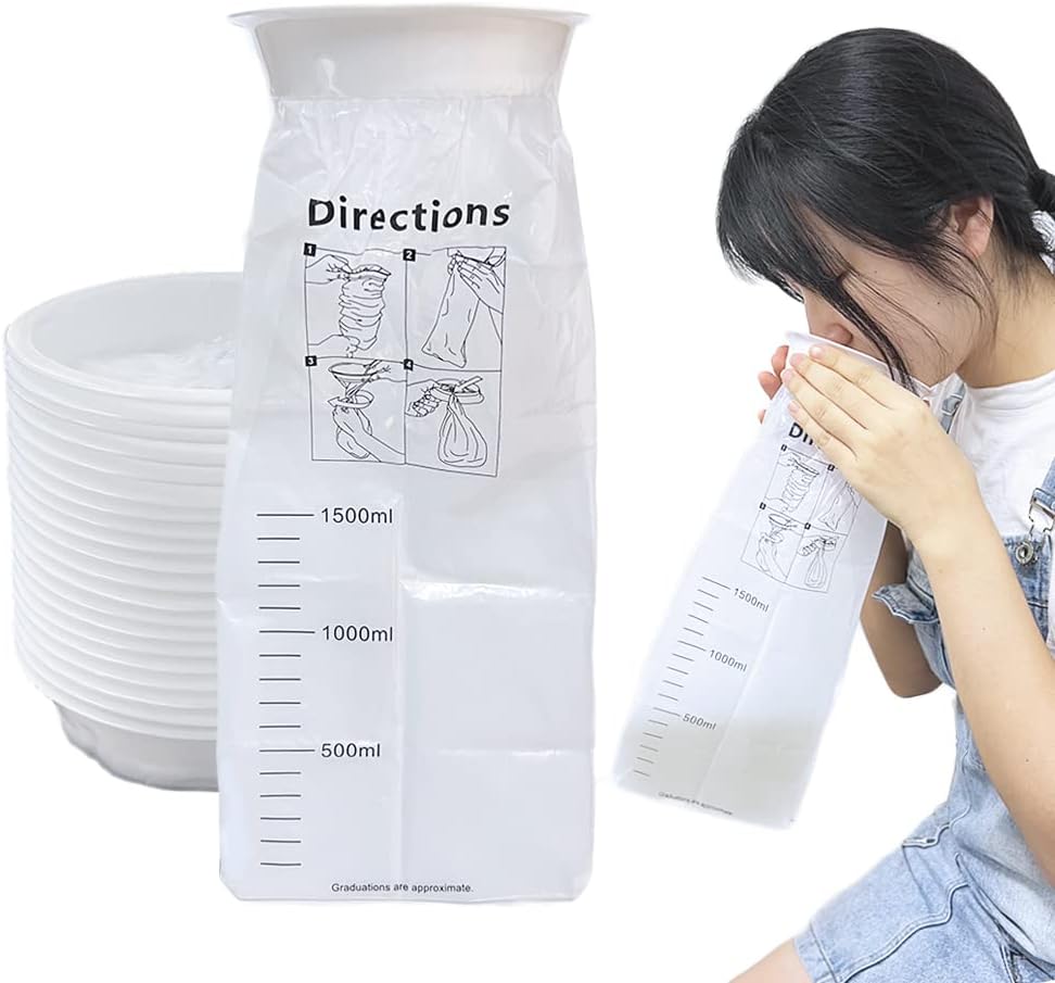 Disposable Vomit Bags Emergency Emesis Throw Up Nausea Barf Pouches