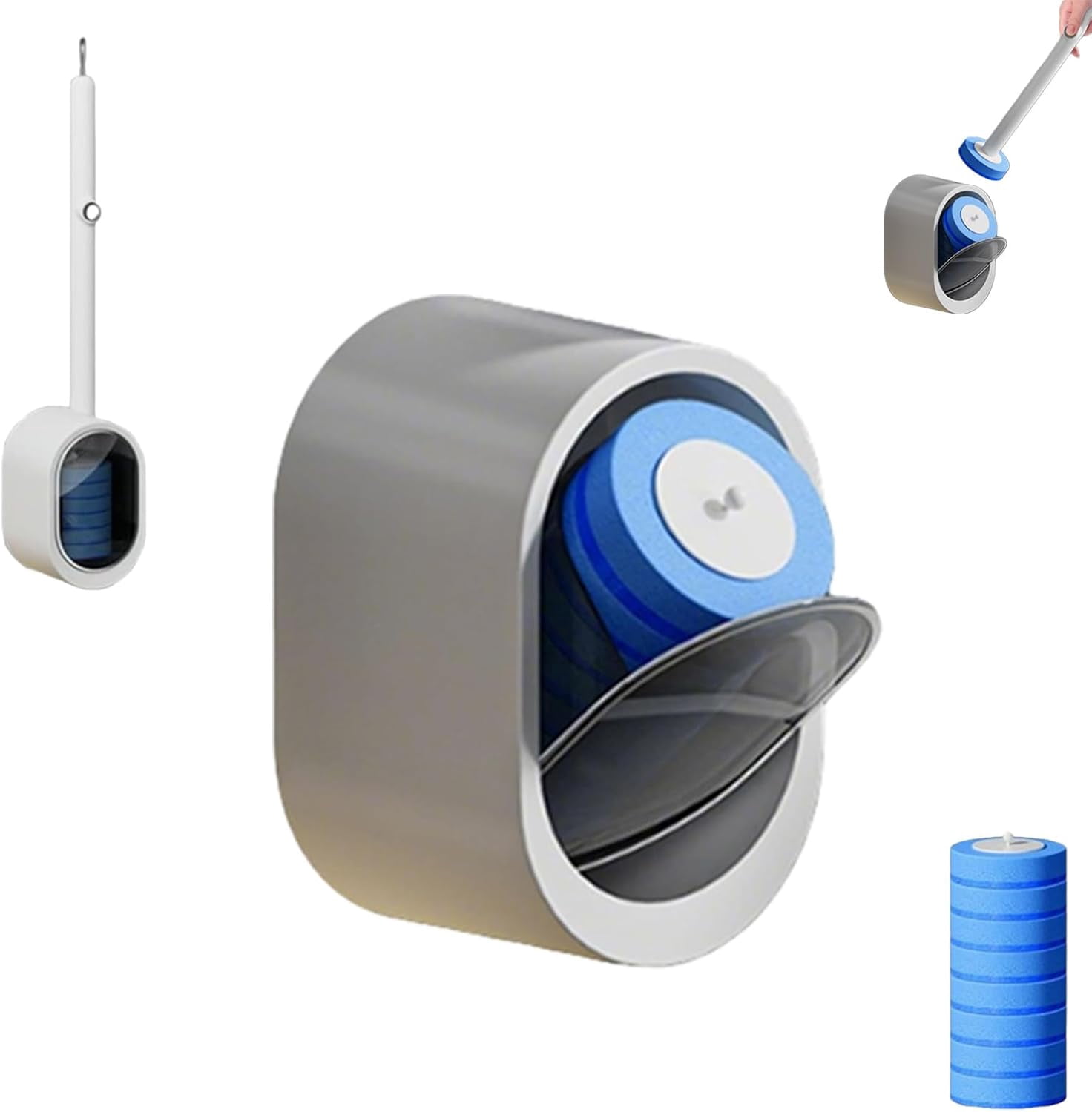 Disposable Toilet Brush with Wall Mount - No Touch Self-Cleaning Pad Kit, 360° Scrubber for Deep Clean, White(DSF)