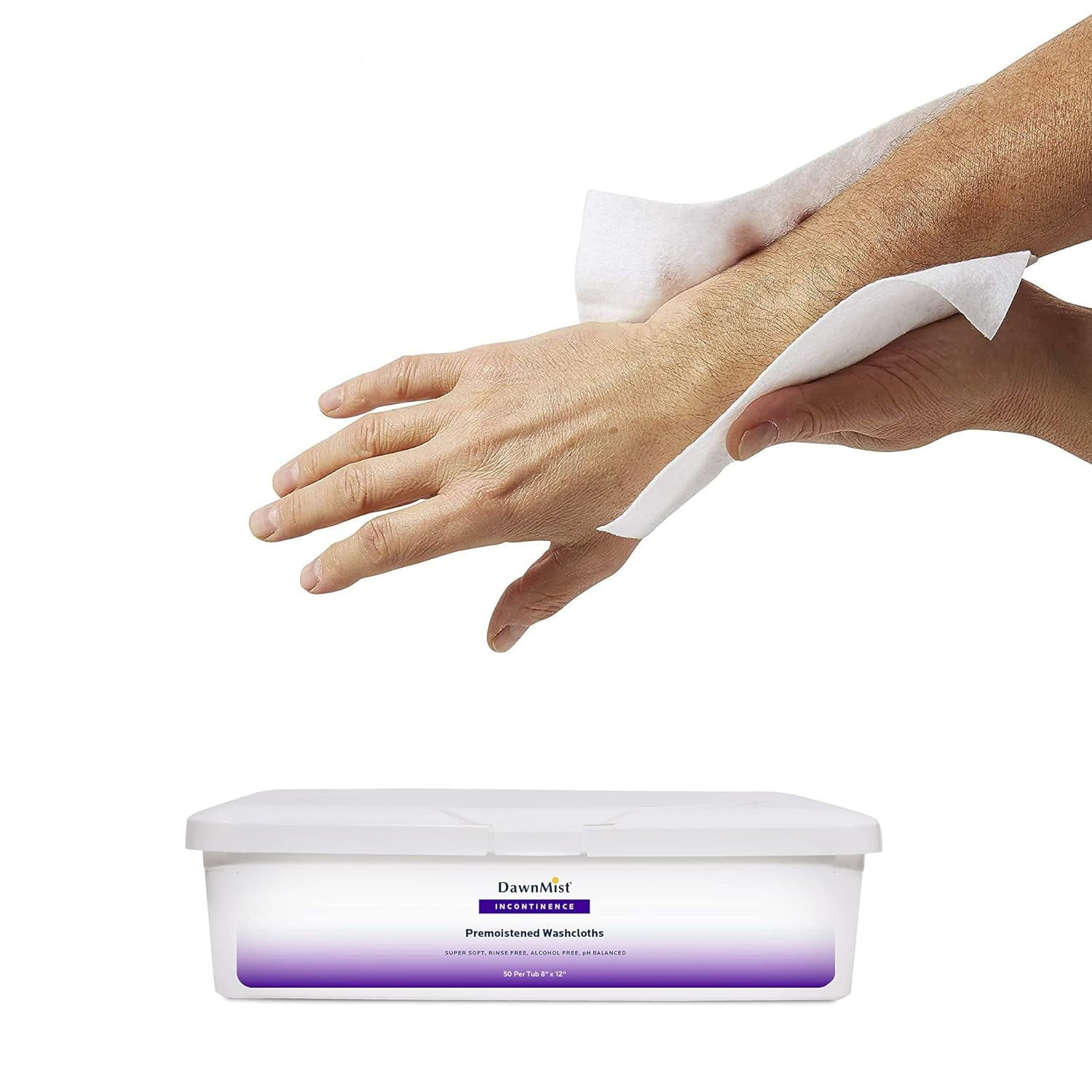 Disposable Wash Cloths 8" X 12". Pack Of 50 PreMoistened Wipes In Hard Tub. Personal Hygiene