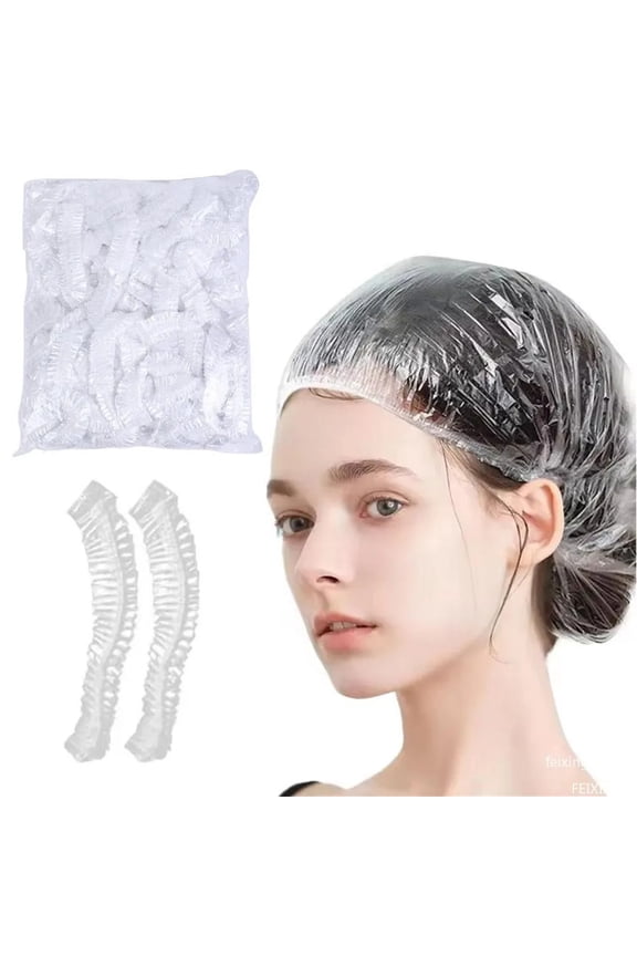 Disposable Waterproof Bath Caps, Thick Plastic, 8 in Unstretched Edge, Hair Protection, Home Steaming, Transparent, Universal Fit, 100 Pc