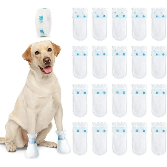 Disposable Waterproof Dog Boots for Paw Protection, 20 Pcs Pet Shoes with Adjustable Self-Adhesive Bandage, Dog Disposable Foot Covers for Outdoor & Indoor Walking (M)