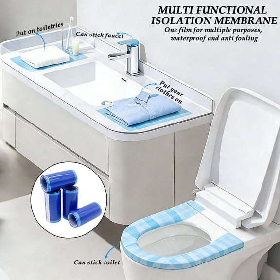 Disposable Waterproof Protective Barrier Film, Hygienic Travel Toilet Seat Cover Blue Plastic Sheets, Portable Sanitary Surface Protection for Hotels and Public Restrooms, Holiday Travel, AESTIVO