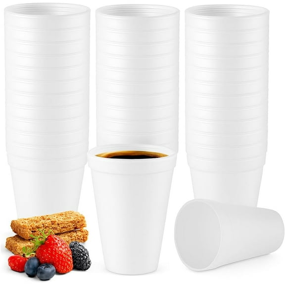 Concession Essentials 16 oz Disposable White Foam Cups, Pack of 100, Insulated Cups for Hot and Cold Beverages