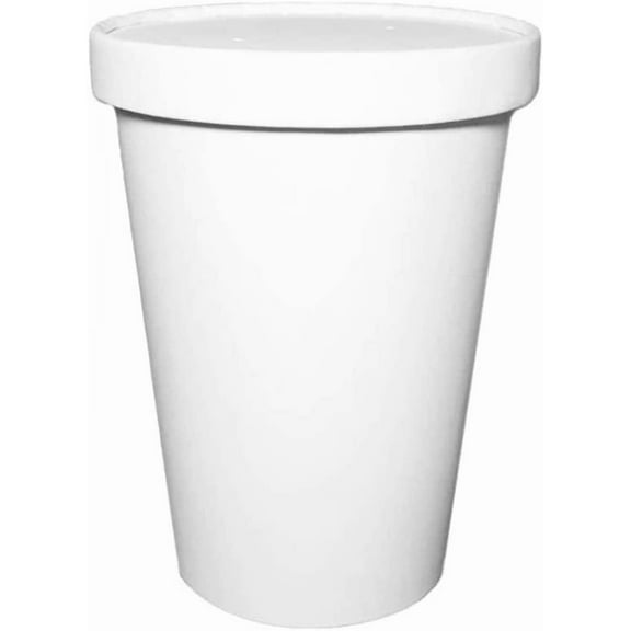 Disposable White Paper Soup Containers with Lids - Paper Ice Cream Cups - Disposable Dessert Bowls For Cold, Frozen Yogurt Cups - Food Storage, Microwavable, Freezer Safe Take Out (32oz, 25 Count)