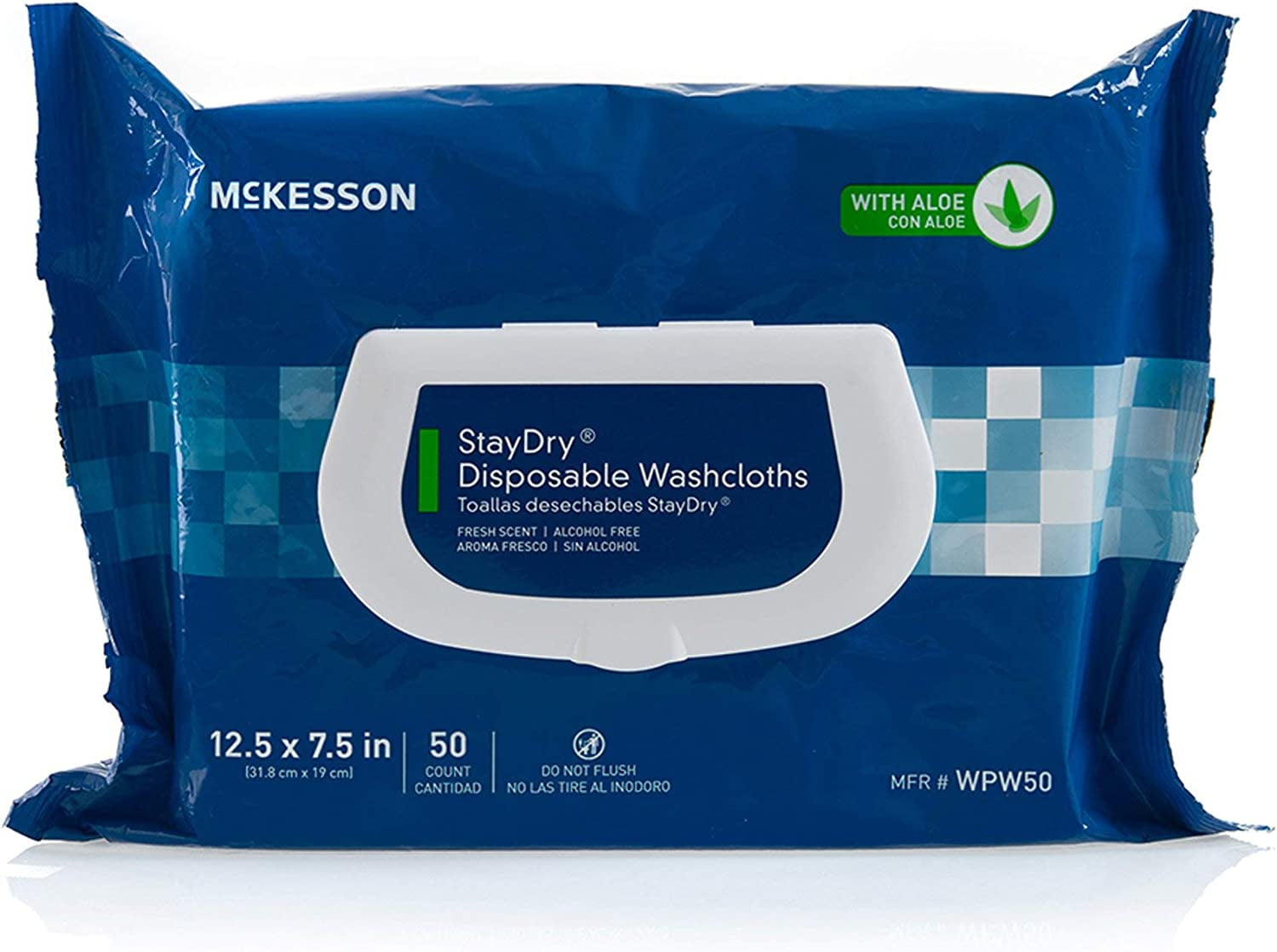 Disposable Wipes or Washcloths for Adults with Aloe, Incontinence, Alcohol-Free, 50 Wipes, 12 Packs, 600 Total