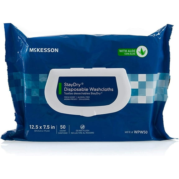 Disposable Wipes or Washcloths for Adults with Aloe, Incontinence, Alcohol-Free, 50 Wipes, 12 Packs, 600 Total