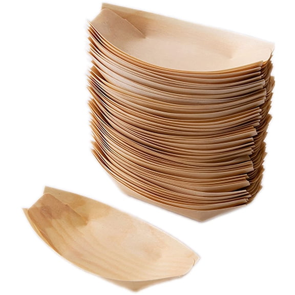 Disposable Wood Boat Plates/Dishes (100, 5''Long x 2.4''Widex0.5''High)