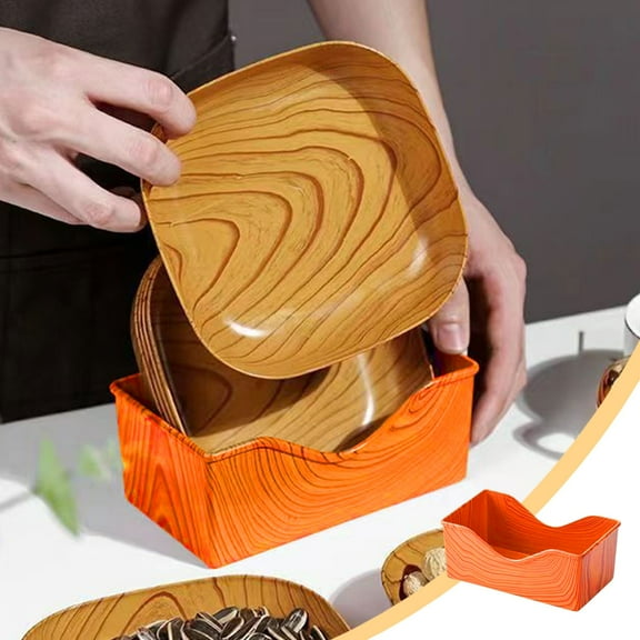 Disposable Wood Grain Party Plates - Heavy Duty Rectangular Serving Trays for Desserts, Fast Food, Picnics, Birthday & Family Dinners - Eco-Friendly Sturdy Paper Board - 14.5x14.5cm