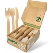Disposable Wooden Cutlery Set - Home Compostable , Bamboo Utensils Alternative, Eco-Friendly, Organic, Sustainable and Carbon Neutral Certified