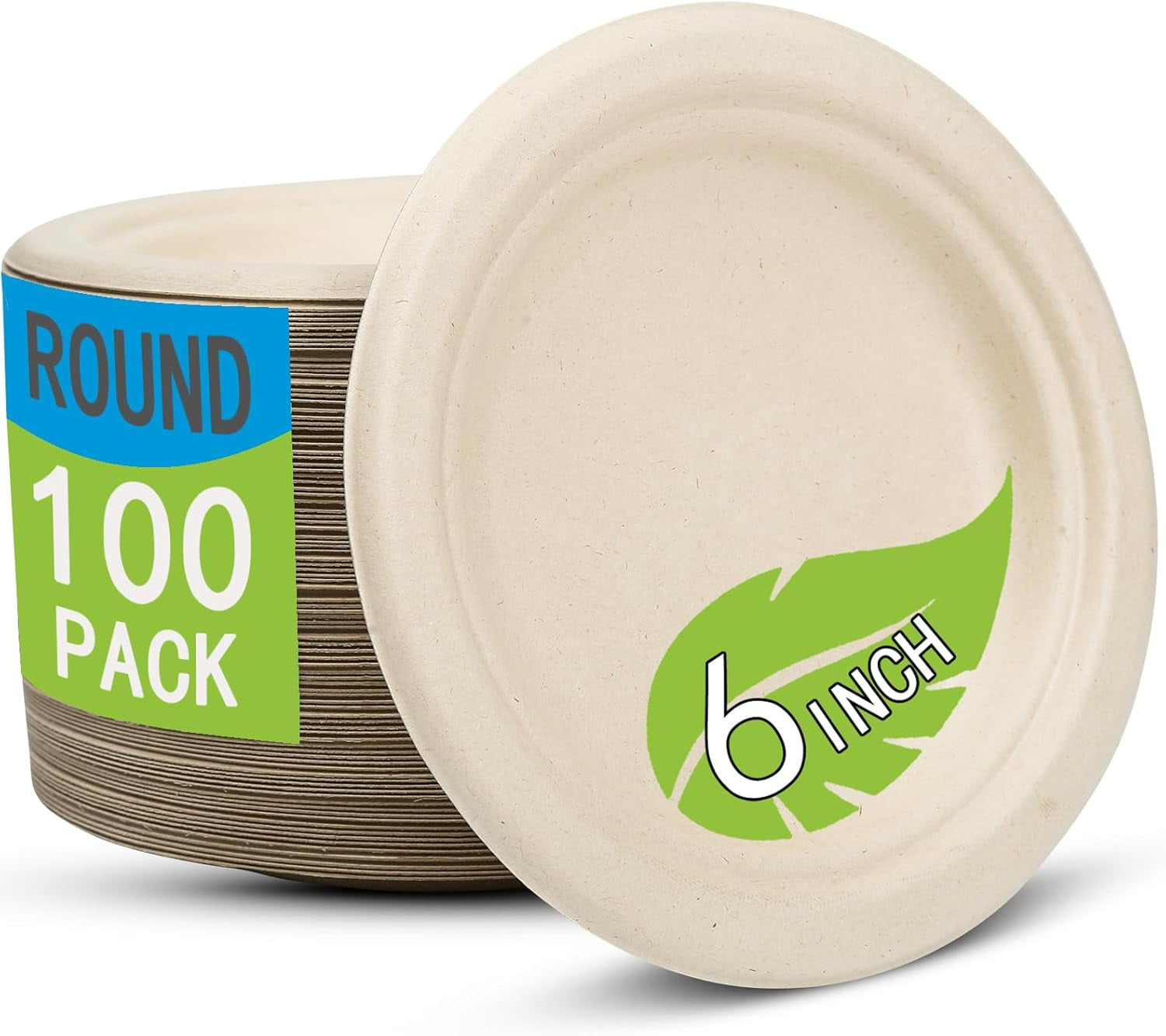 Disposable small paper plates 6-inch (brown) - 100 pack heavy duty natural sugarcane plates, compostable & leak-proof, microwave safe for birthday party desserts & appetizers & picnic snacks, BBQ