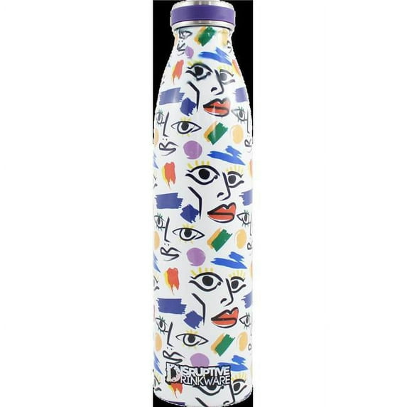 Disruptive Drinkware HY-MB17-FCE Faces Hydration Milk Bottle & Double Wall Stainless Steel - 17 oz