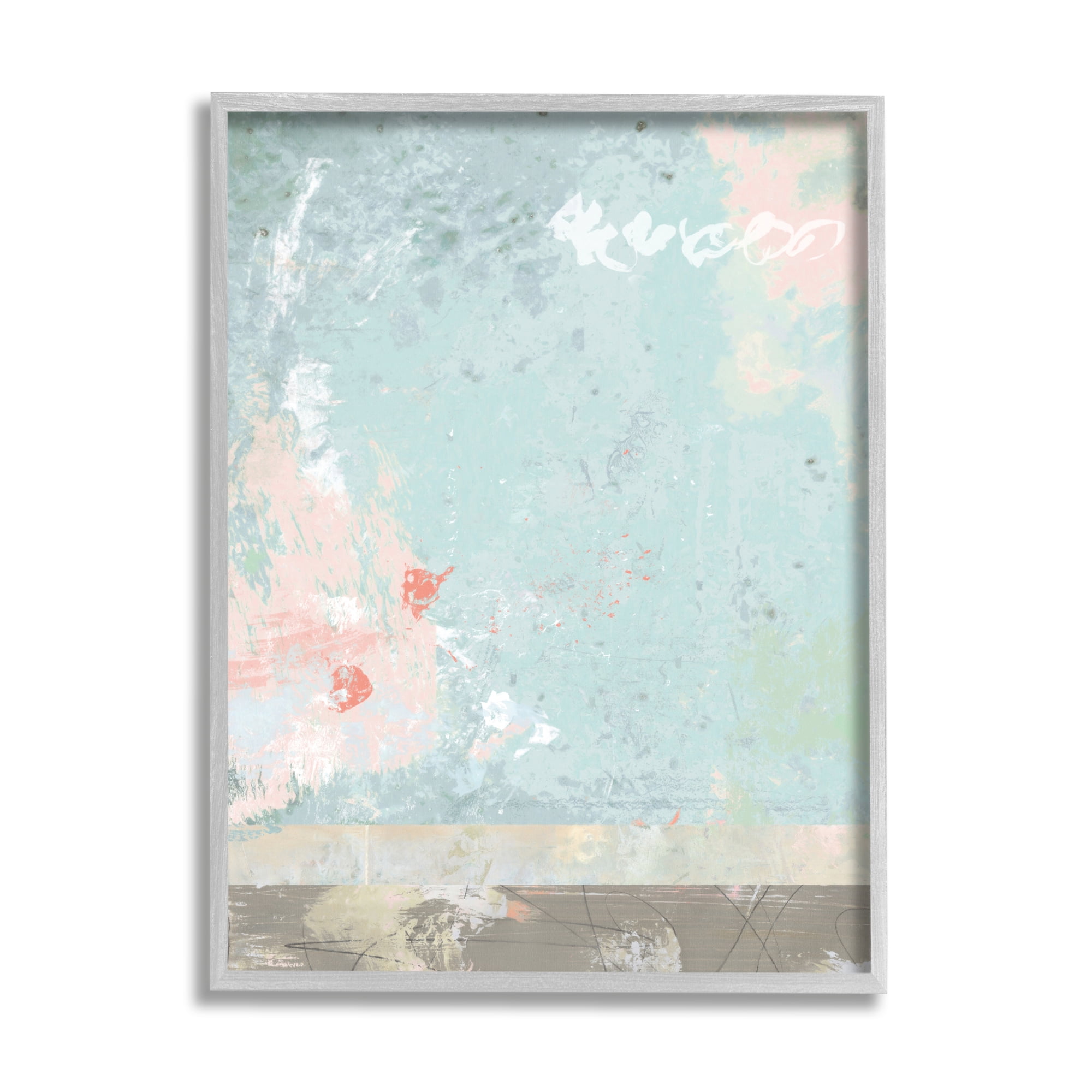 Disruptive Pink Paintbrush on Abstract Blue Design 16 in x 20 in Framed Painting Art Prints, by Stupell Home Décor