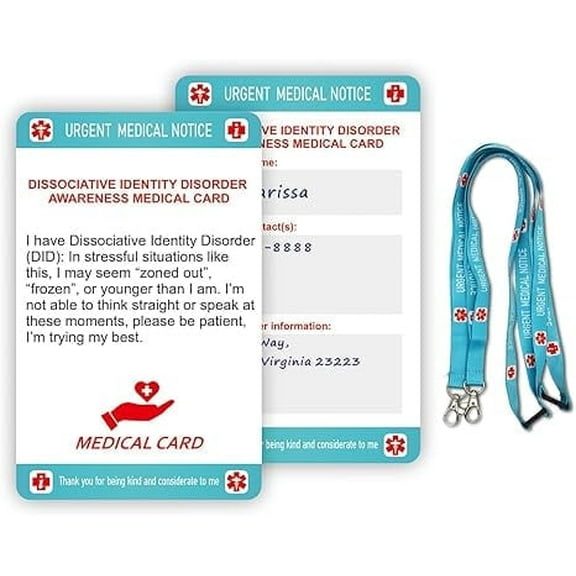 RAYCCI Dissociative Identity Disorder(DID) Medical Information Card with Writable Panel and Patterned Lanyard Emergency Contact Card Standard size