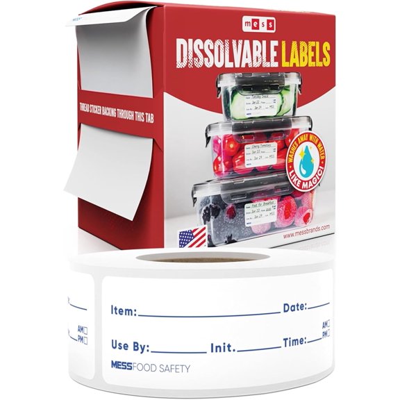 Dissolvable Food Labels, 1x3, 200/Roll - Dissolves in 30 Seconds or Less - Removable Pantry, Meal Prep & Food Storage Labels – Canning & Freezer Use