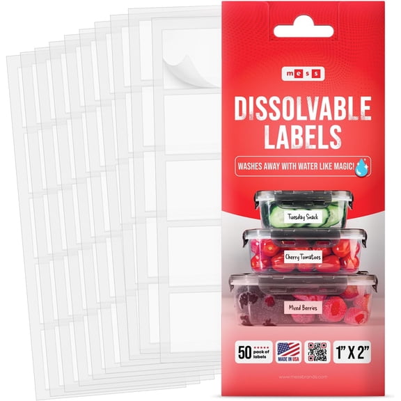 Dissolvable Food Labels, Blank 1x2, 50/Roll - Dissolves in 30 Seconds or Less - Removable Pantry, Meal Prep & Food Storage Labels – Canning & Freezer Use