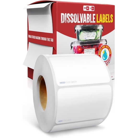Dissolvable Food Labels, Blank, 1x2 500/Roll - Dissolves in 30 Seconds or Less - Removable Pantry, Meal Prep & Food Storage Labels – Canning & Freezer Use