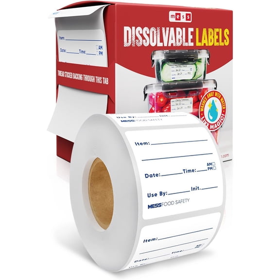 Dissolvable Food Labels, Fill-in, 2x2 200/Roll - Dissolves in 30 Seconds or Less Removable Pantry, Meal Prep & Storage Labels  Canning Freezer Use