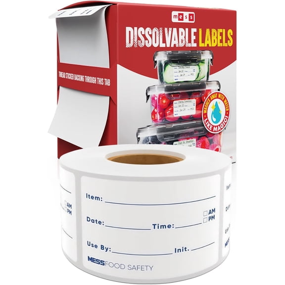 Dissolvable Food Labels, Fill-in, 2x3 300/Roll - Dissolves in 30 Seconds or Less - Removable Pantry, Meal Prep & Food Storage Labels – Canning & Freezer Use