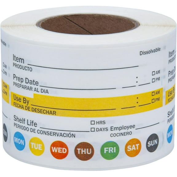 Dissolvable Label Shelf Life for Food Rotation Use by Stickers 2 x 3 Inch Roll of 250 Labels