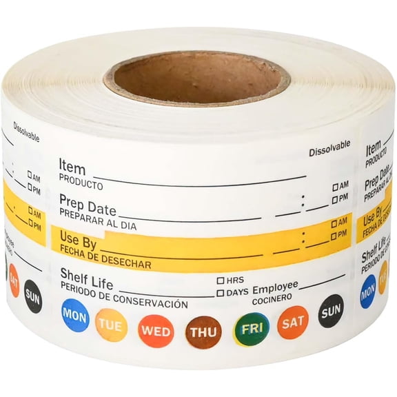 Dissolvable Label Shelf Life for Food Rotation Use by Stickers 2 x 3 Inch Roll of 500 Labels