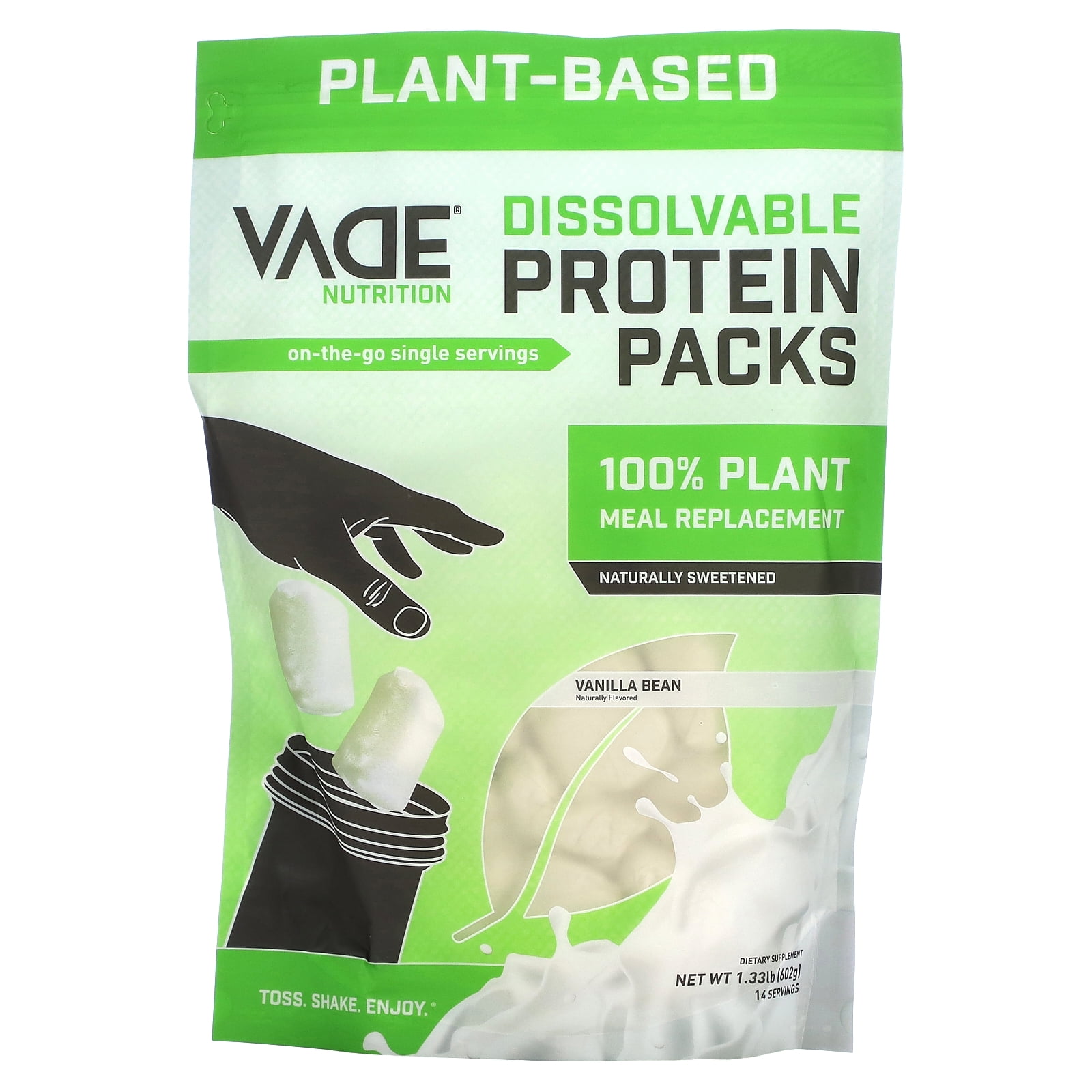 Dissolvable Protein Packs, 100 Plant Meal Replacement, Vanilla Bean, 1