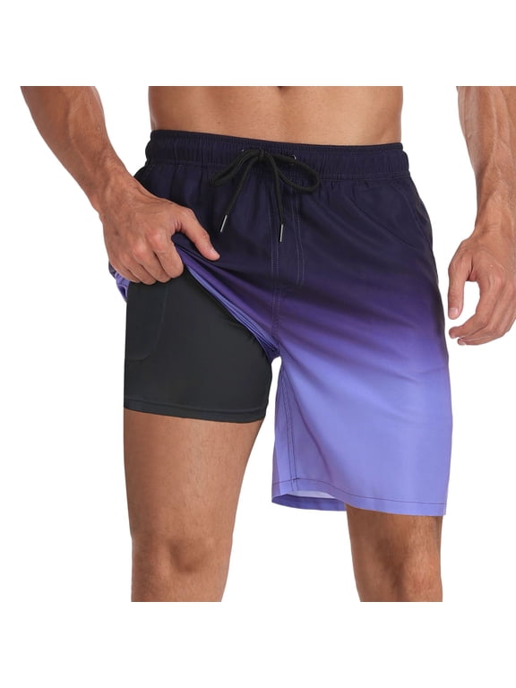 Dissolving Swim Trunks Men Quick Dry Elastic Waist Drawstring Mens Bathing Suit 9 Inch Inseam Liner Compression Loose Swimwear,Z02-Purple,XL
