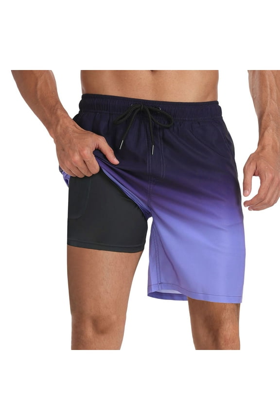 Dissolving Swim Trunks Men Quick Dry Elastic Waist Drawstring Mens Bathing Suit 9 Inch Inseam Liner Compression Loose Swimwear,Z02-Purple,XL