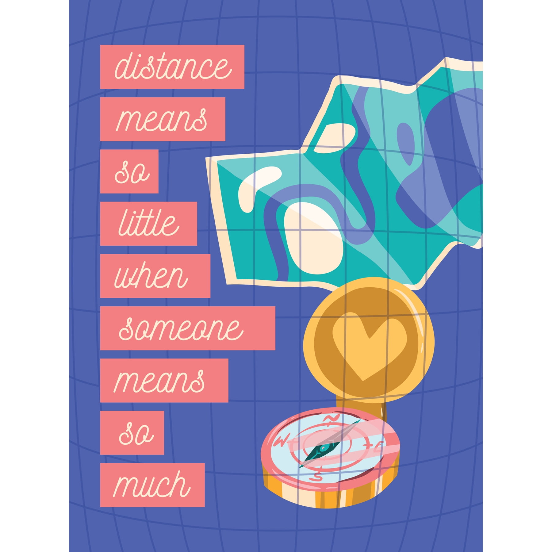 Distance Love Romance Typography Map Large Wall Art Print - Walmart.com