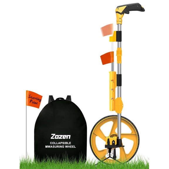Distance Measuring Wheel in Feet and Inches, with 20pc Marking Flags and Flags Holder, Collapsible Measure Wheel - Imperial Industrial with Big Kickstand to Keep Stand, Include Backpack.