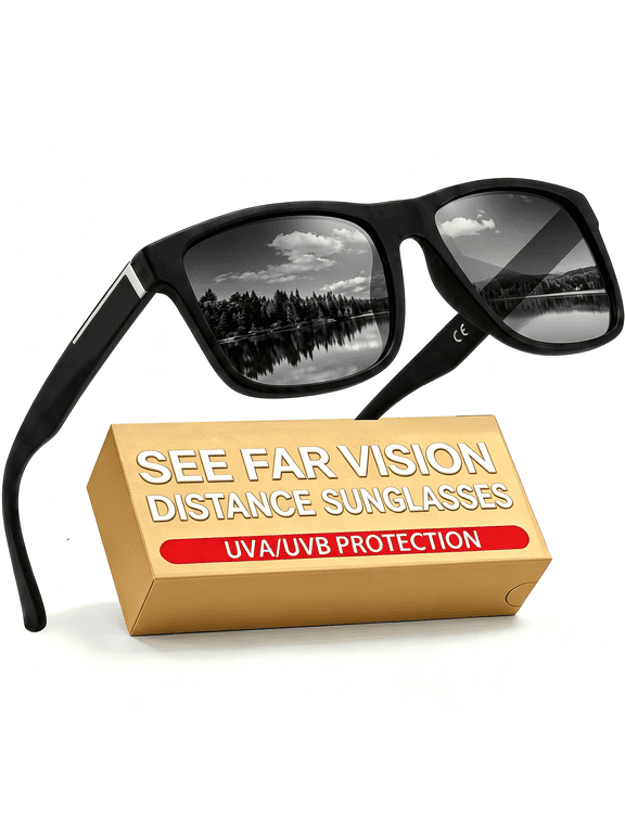 Distance Nearsighted Sunglasses for Men Polarized Near Sighted Vision Driving Farsighted Myopia Eyeglasses Shortsighted See Far Sight Non Prescription Frame UV Protection Farsightedness Eyewear -3.0