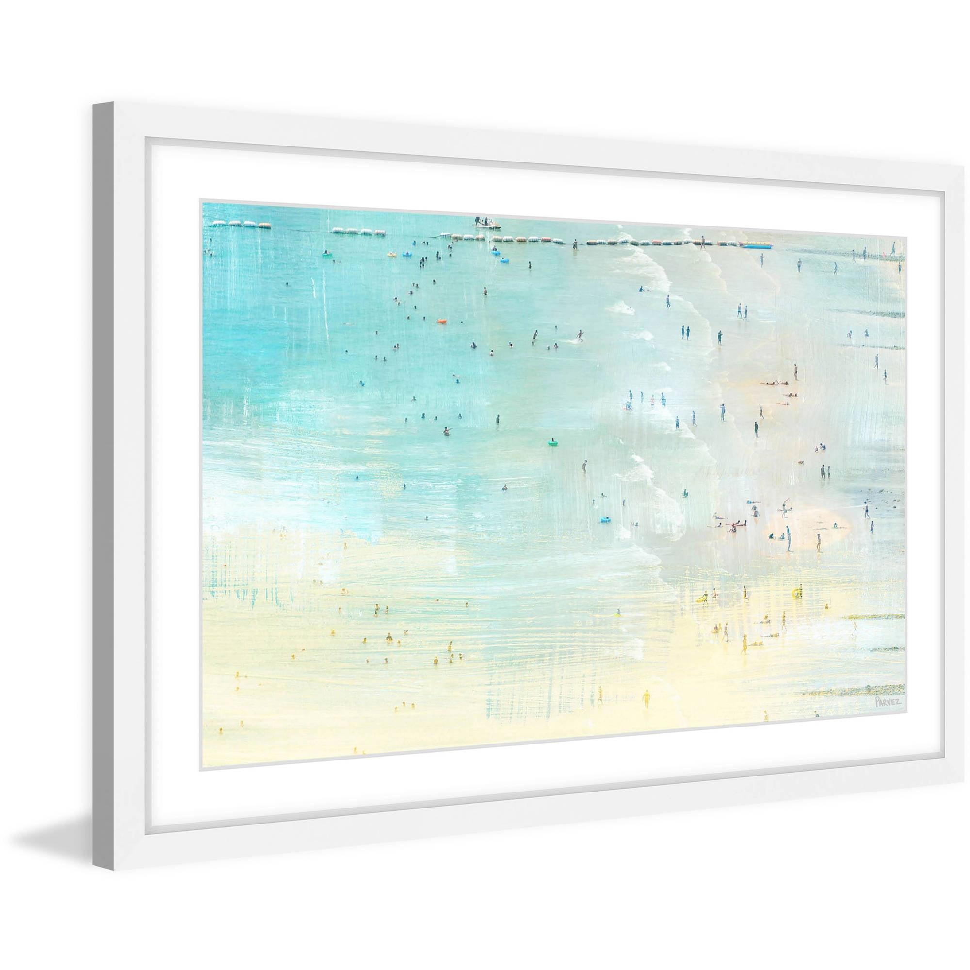 "Distand Beachgoers" Framed Painting Print