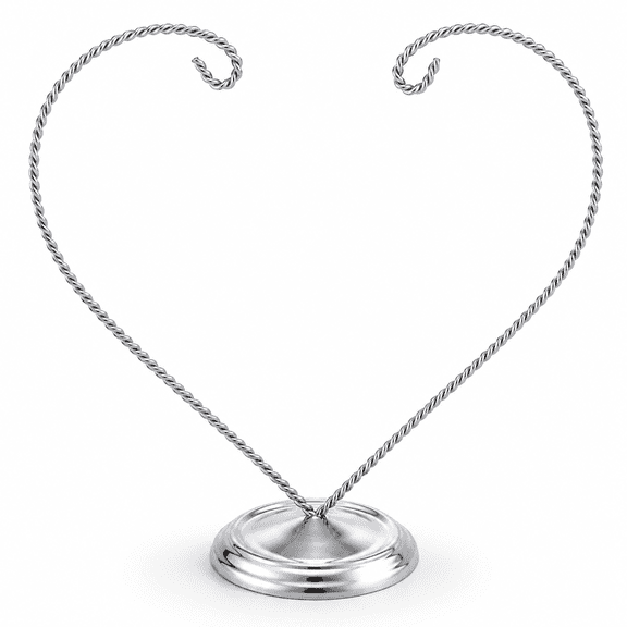 Open-Top Heart Twisted Silver Metal Ornament Display Stand 9 Inches