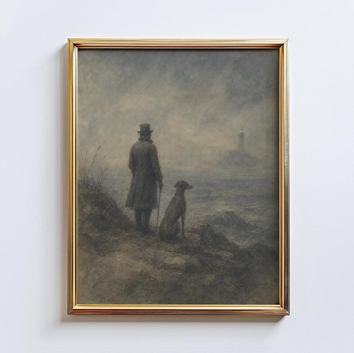 Distant Beacon Poster, Moody Lighthouse, Victorian Gentleman And Dog ...