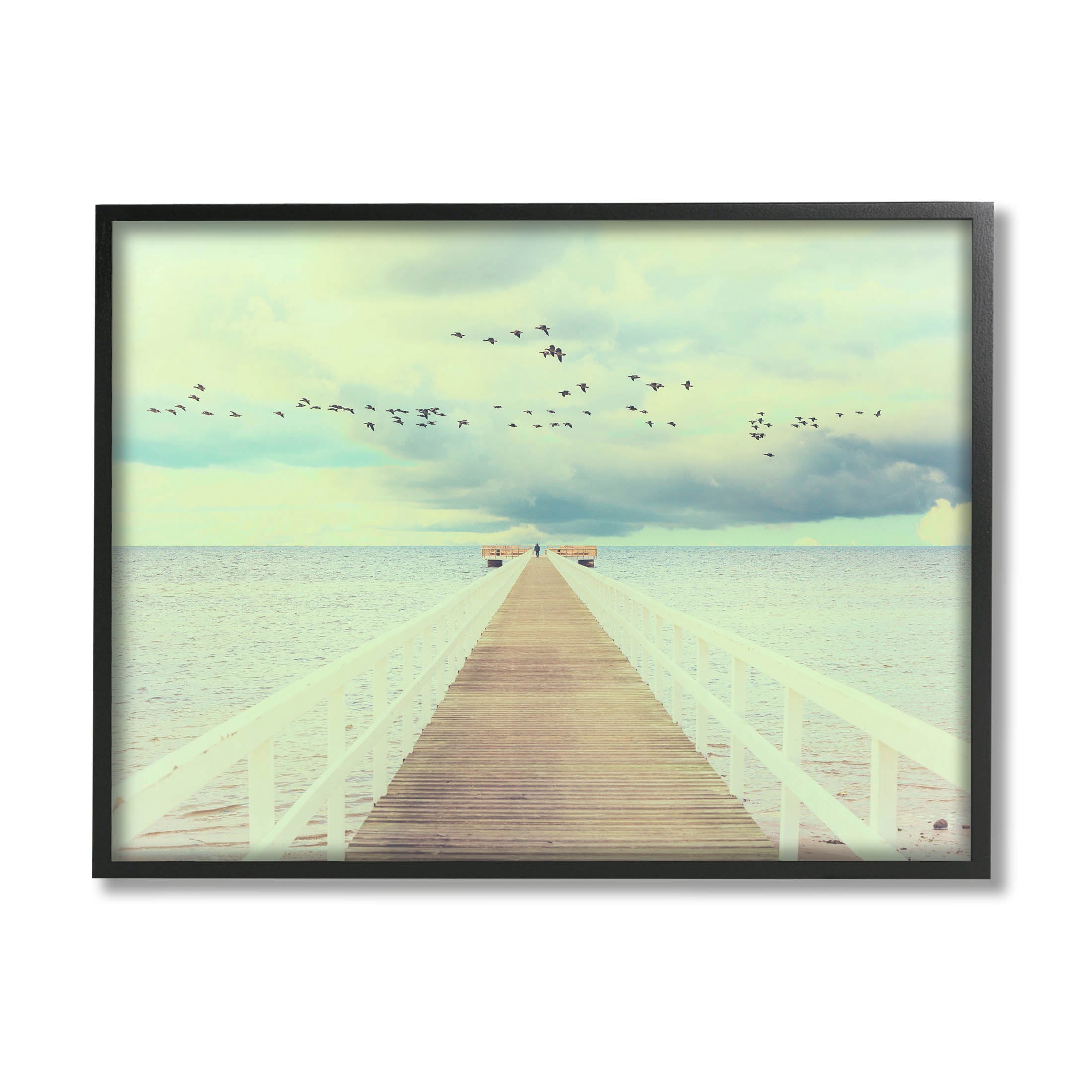 Distant Dock Peaceful Coast Shore Coastal Photograph Black Framed Art Print Wall Art