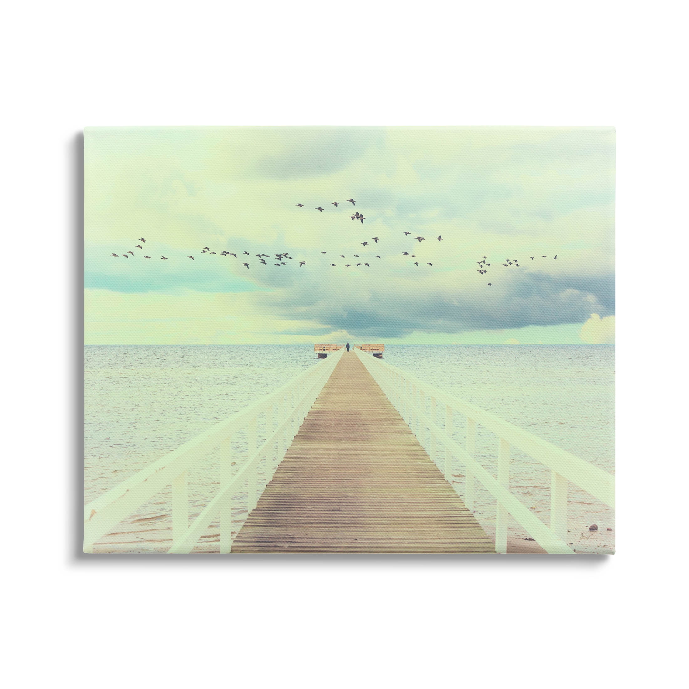 Distant Dock Peaceful Coast Shore Coastal Photograph Gallery Wrapped Canvas Print Wall Art