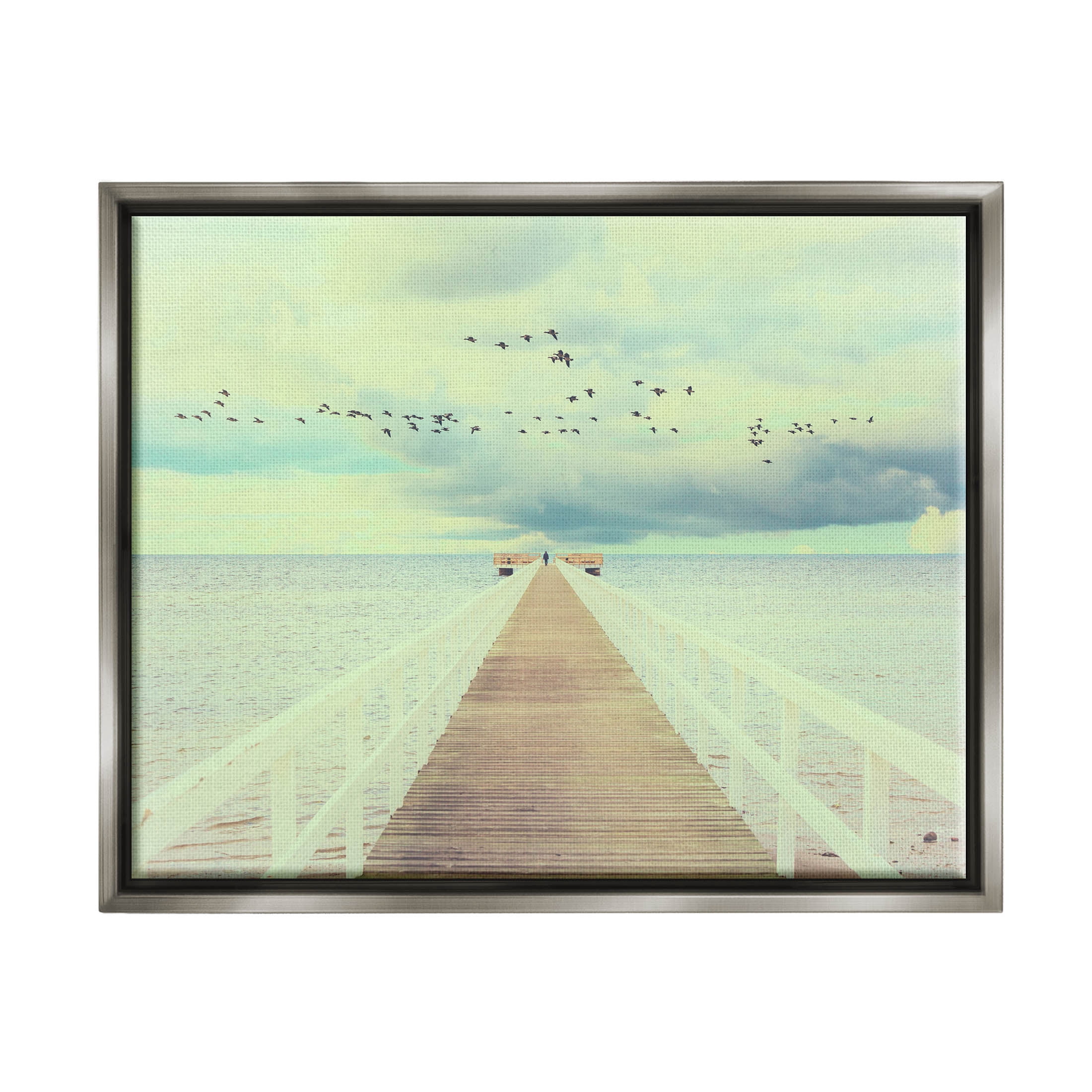 Distant Dock Peaceful Coast Shore Coastal Photograph Luster Gray Framed Art Print Wall Art