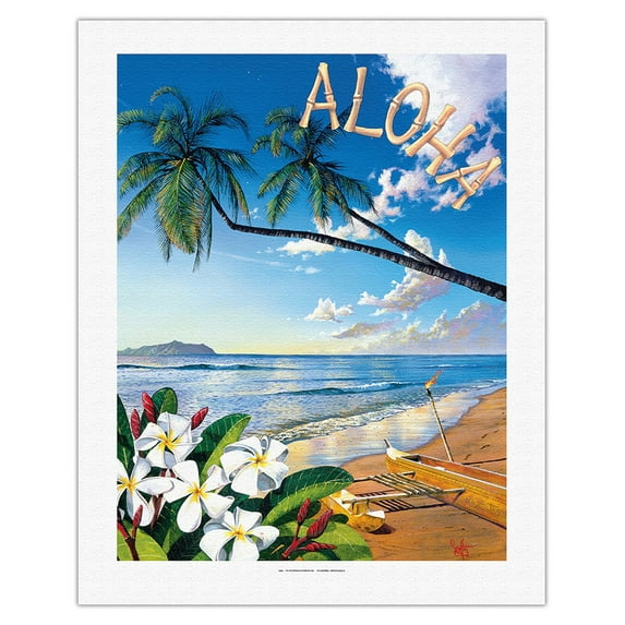 Distant Shores - Aloha - Hawaiian Island Paradise Ocean View - From an Original Color Painting by Scott Westmoreland - Fine Art Rolled Canvas Print 20in x 26in