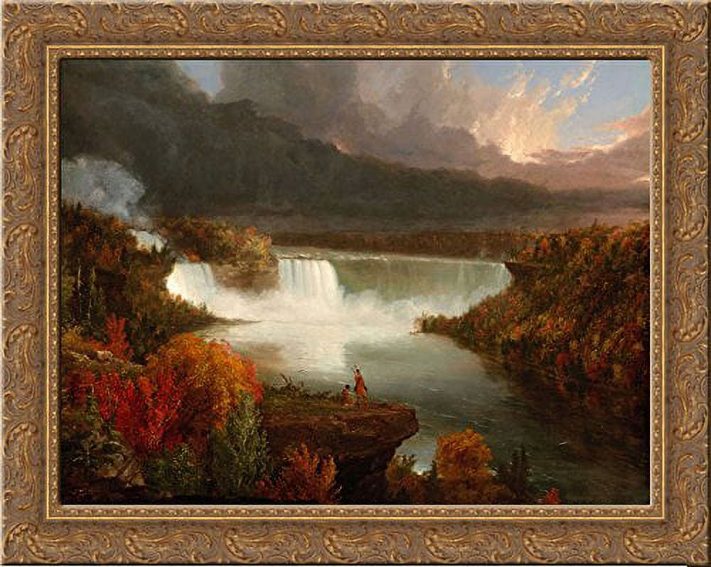 絵画 destination Distant View of Niagara Falls 24x20 Gold Ornate Wood Framed Canvas