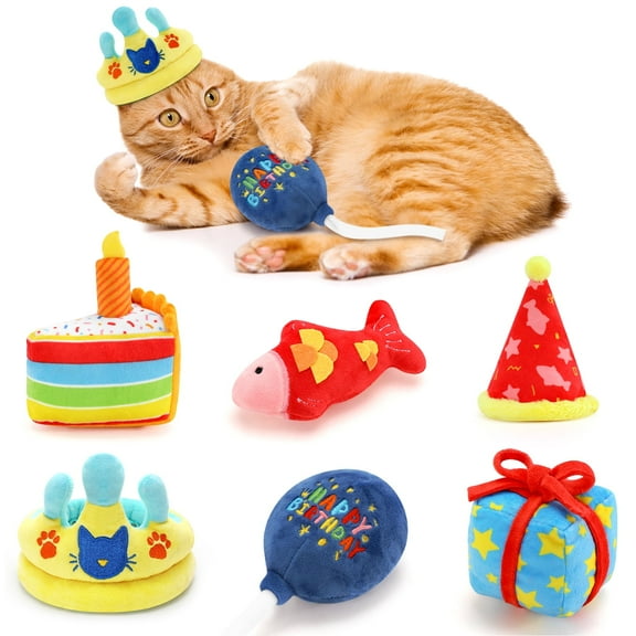 Distaratie 6PCS Birthday Catnip Toys, Interactive Chew & Dental Toy for Indoor Cats