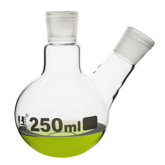 Distillation Flask with 2 Necks, 250ml - 24/29 Joint Size - Round Bottom, Interchangeable Screw Thread Joints - Borosilicate Glass - Eisco Labs
