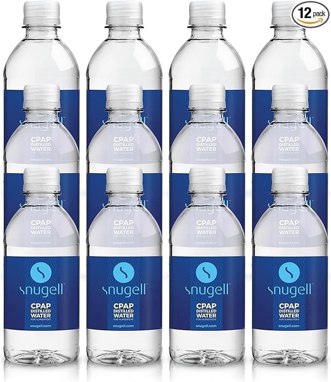 Distilled Water for CPAP Machines by Snugell (12-Pack, 12 oz) – Up to 15 Days Supply – Compact, Travel-Friendly, Clean and Multi-Use