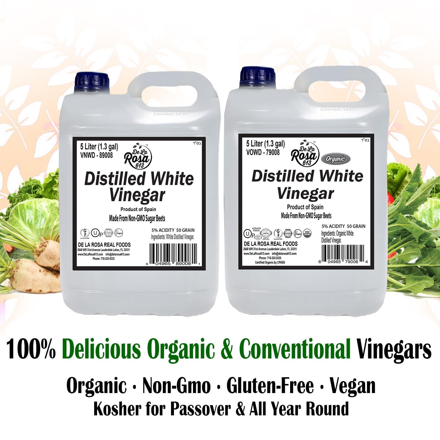 Distilled White Vinegar, & Unfiltered, Kosher for Passover, Vegan