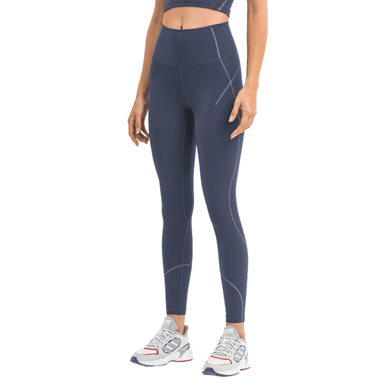 Distinct Women's Activewear Navy Blue Nylon High Waisted Workout Gym  Leggings Ladies Gym Wear For Running Yoga & More (Large)